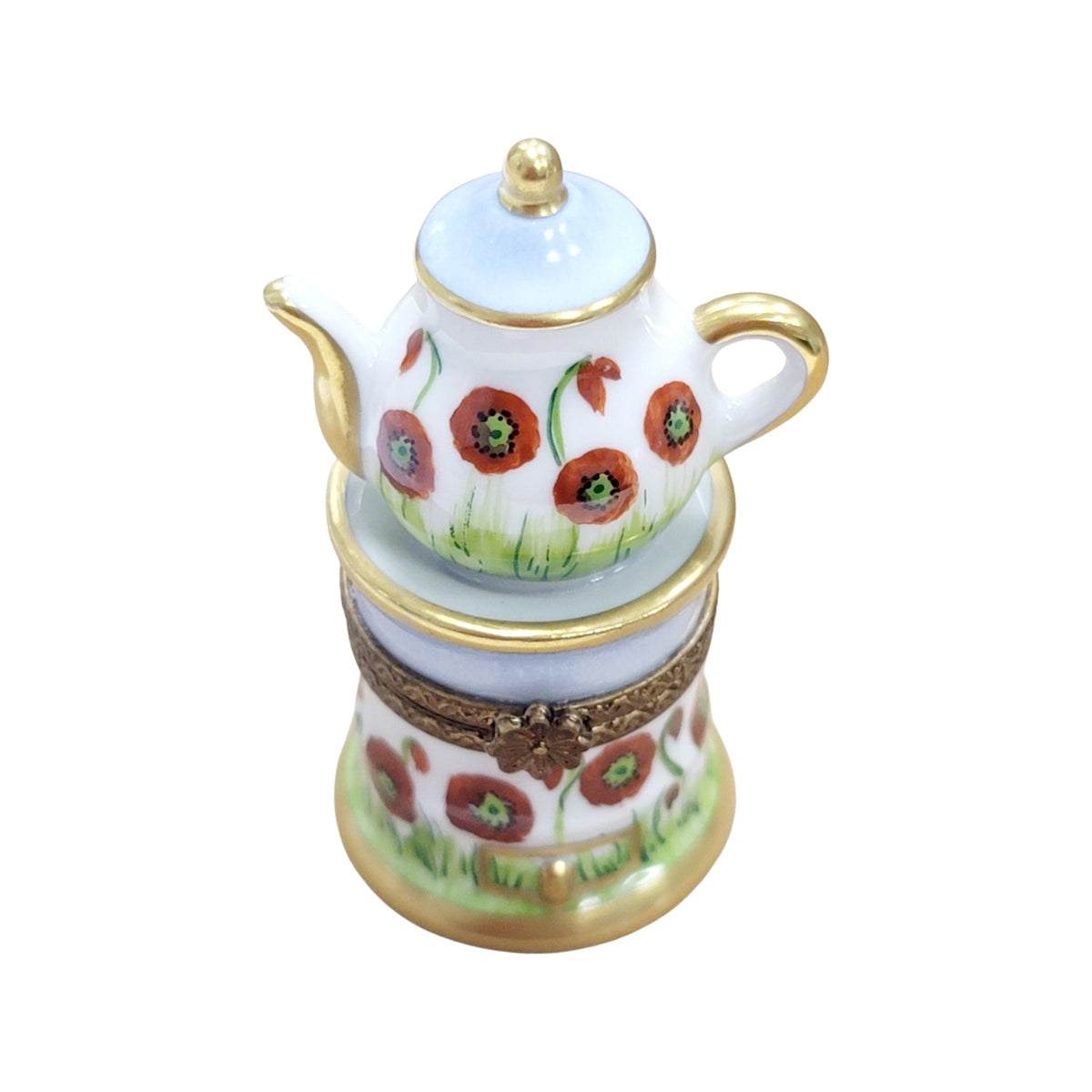 Red Flower Teapot Coffee Pot Limoges Box Figurine Gift, a hand-painted Limoges porcelain gift