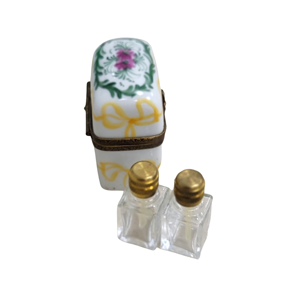 Collectible 2 Perfume Bow Roses Limoges box with artisan brushwork