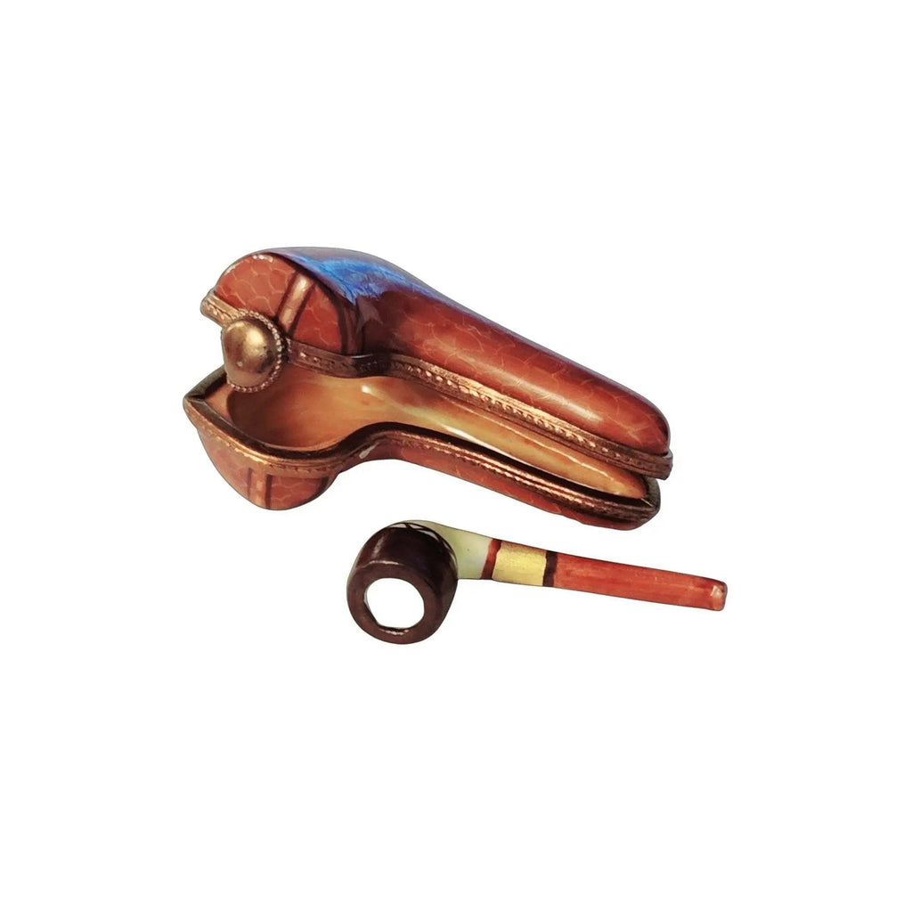 Smoking Pipe Porcelain Figurine in Case Limoges Box, a hand-painted Limoges porcelain gift