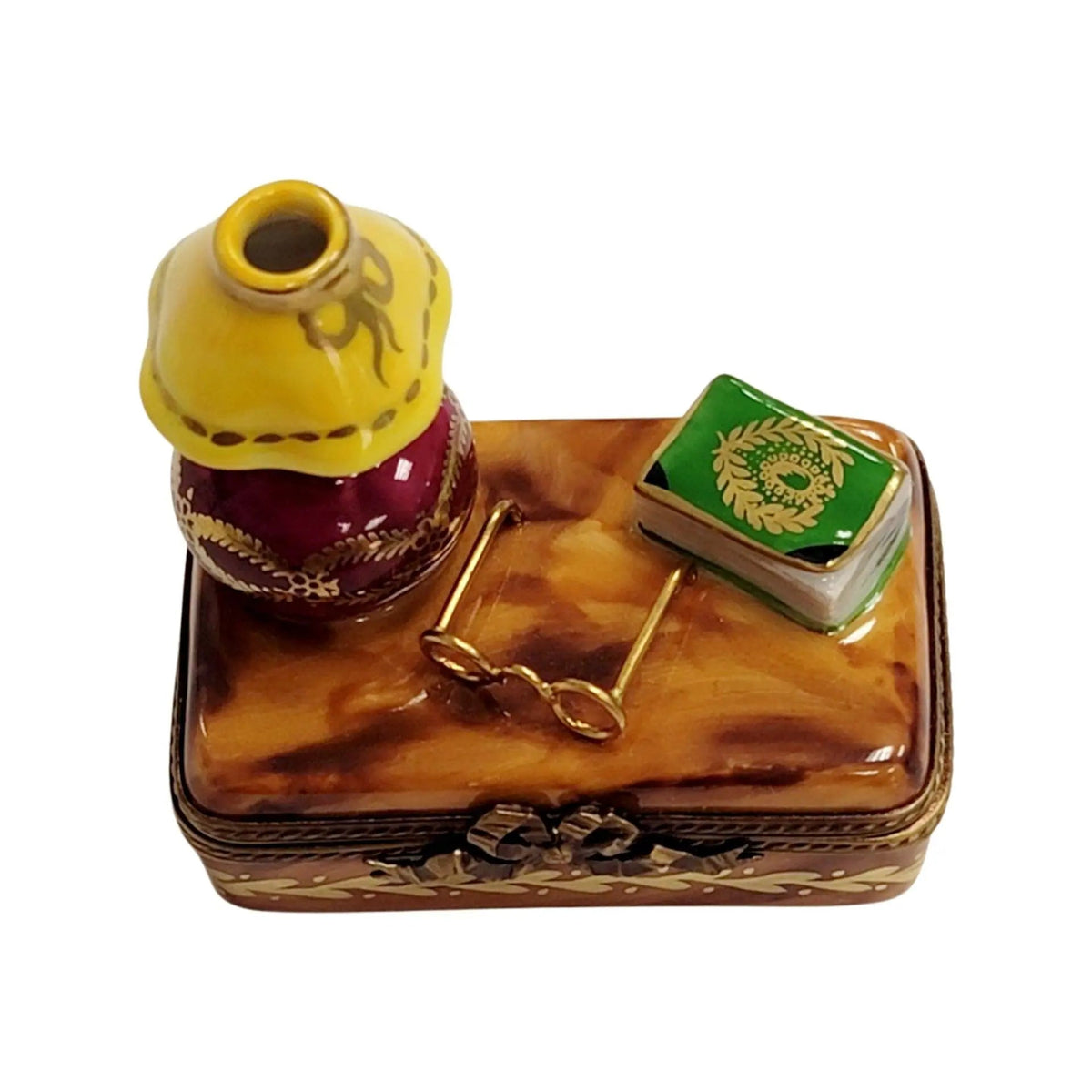 Every brushstroke by hand on the Trunk Table Lamp Book Limoges porcelain from France