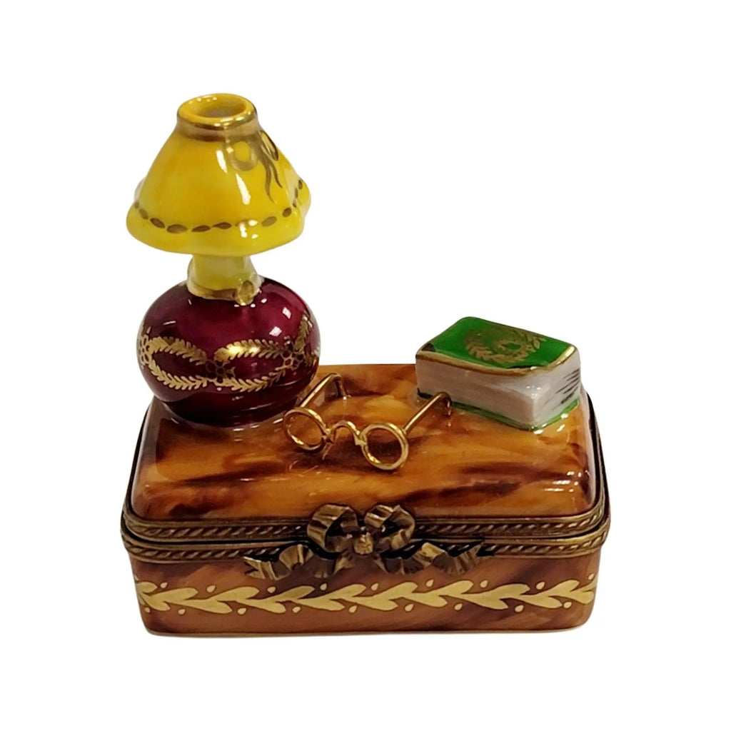 Hand-painted Trunk Table Lamp Book Limoges porcelain, French artistry for lovers of fine art