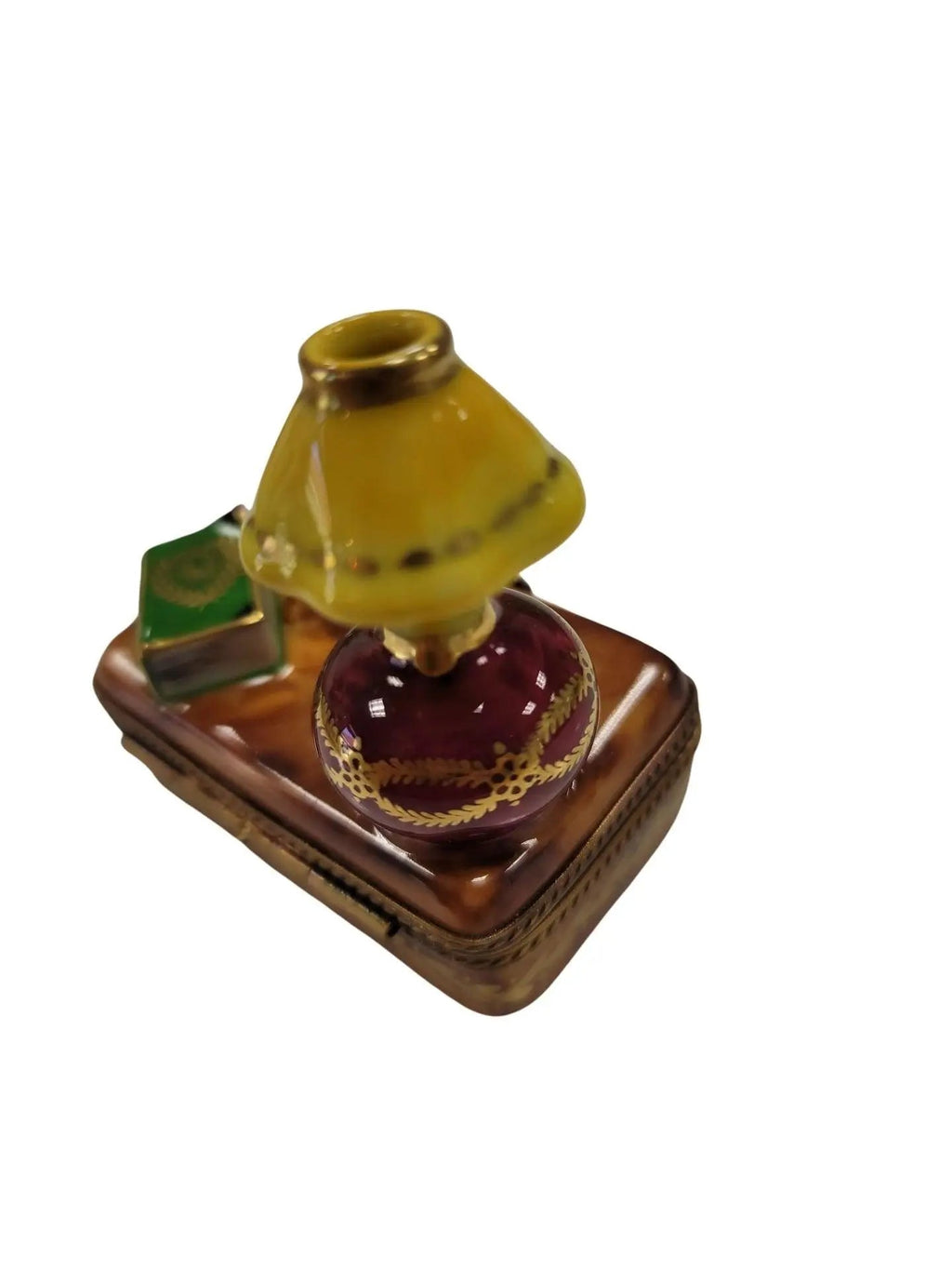 Artisan-painted Trunk Table Lamp Book Limoges porcelain from France, a cherished collectible