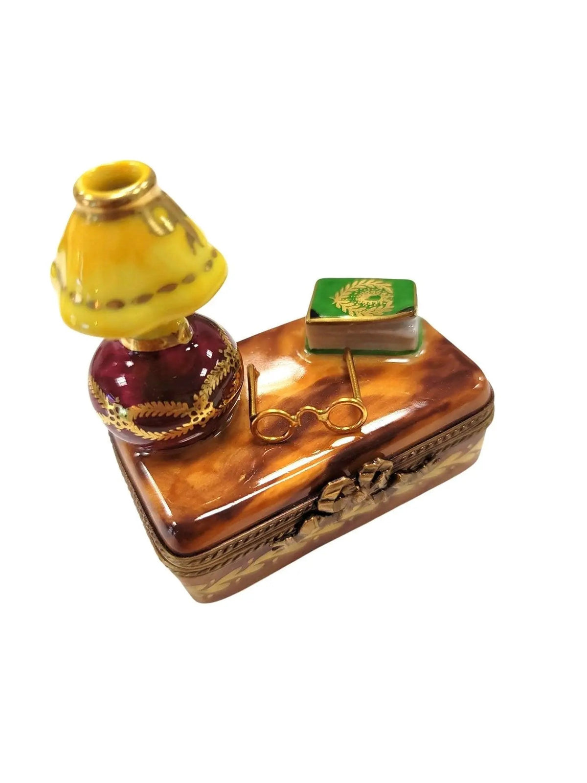 Genuine Trunk Table Lamp Book Limoges porcelain painted by hand in France, from Limoges Boutique