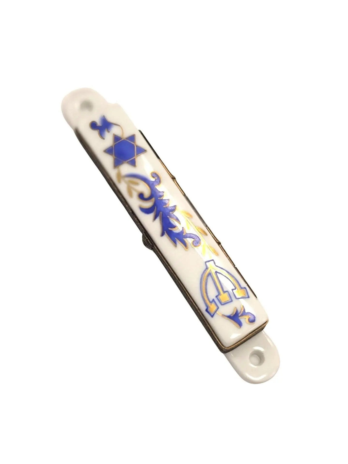 Collectible White Mezzuzah Limoges box with artisan brushwork