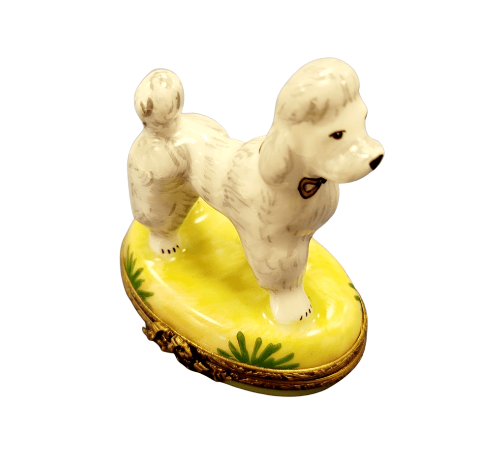 White Poodle Yellow Base Figurine, a hand-painted Limoges porcelain gift