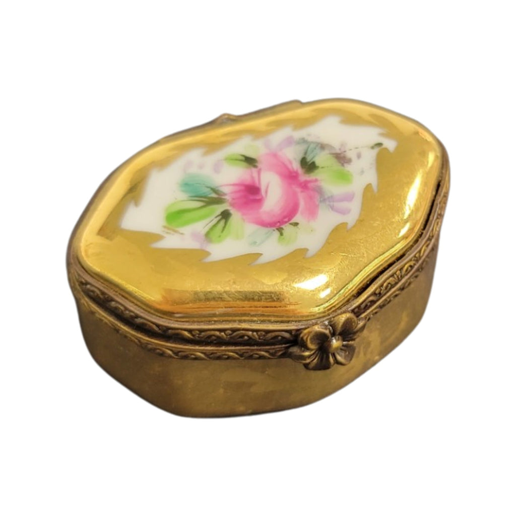 Yellow Semi Oval Limoges Porcelain Box Gift, a hand-painted Limoges porcelain gift