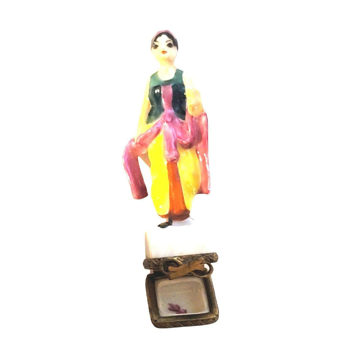 Fine French craftsmanship on the Small Woman Gypsy Girl Limoges box, painted by hand