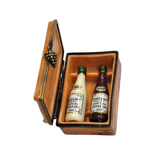 Fine French craftsmanship on the 2 Bottles in Wine Crate Limoges box, painted by hand
