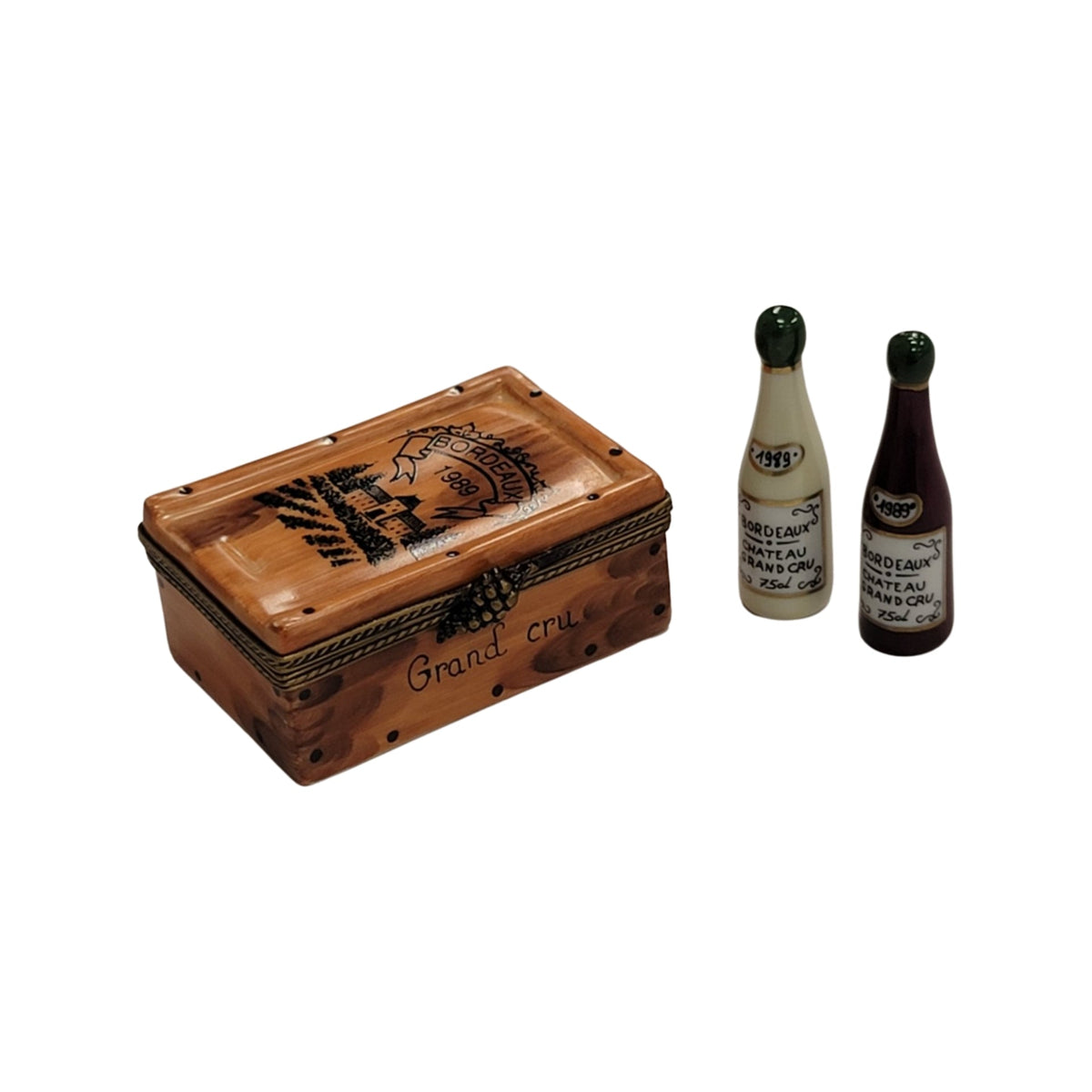 Artisan-painted 2 Bottles in Wine Crate Limoges box from France, a cherished collectible