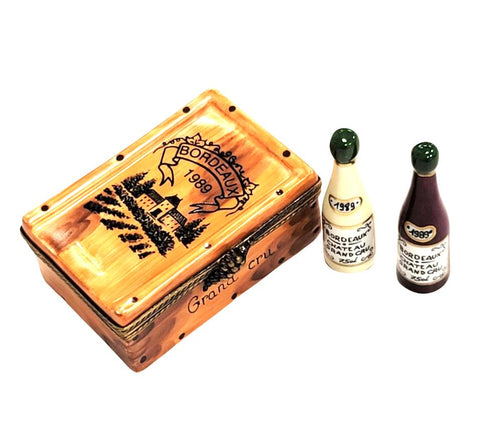 Authentic 2 Bottles in Wine Crate Limoges box, hand-painted in France, from Limoges Boutique
