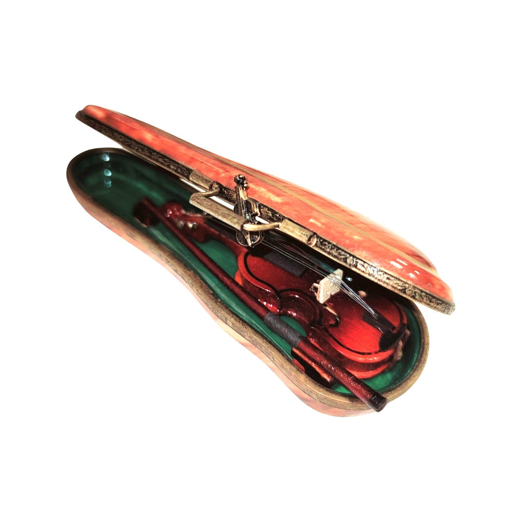Wood Violin in Brown Case Limoges Box Figurine Gift, view 3