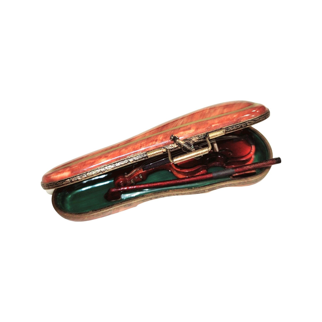 Wood Violin in Brown Case Limoges Box Figurine Gift, view 4