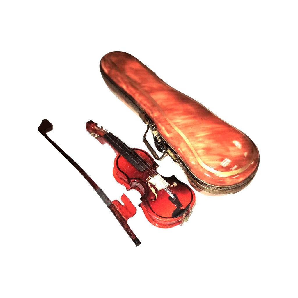 Wood Violin in Brown Case Limoges Box Figurine Gift, view 5