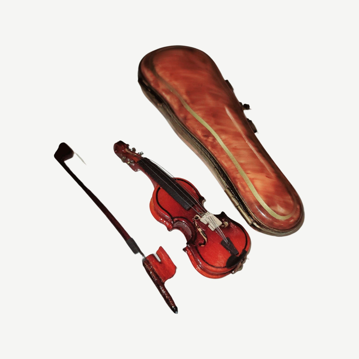 Wood Violin in Brown Case Limoges Box Figurine Gift, view 7