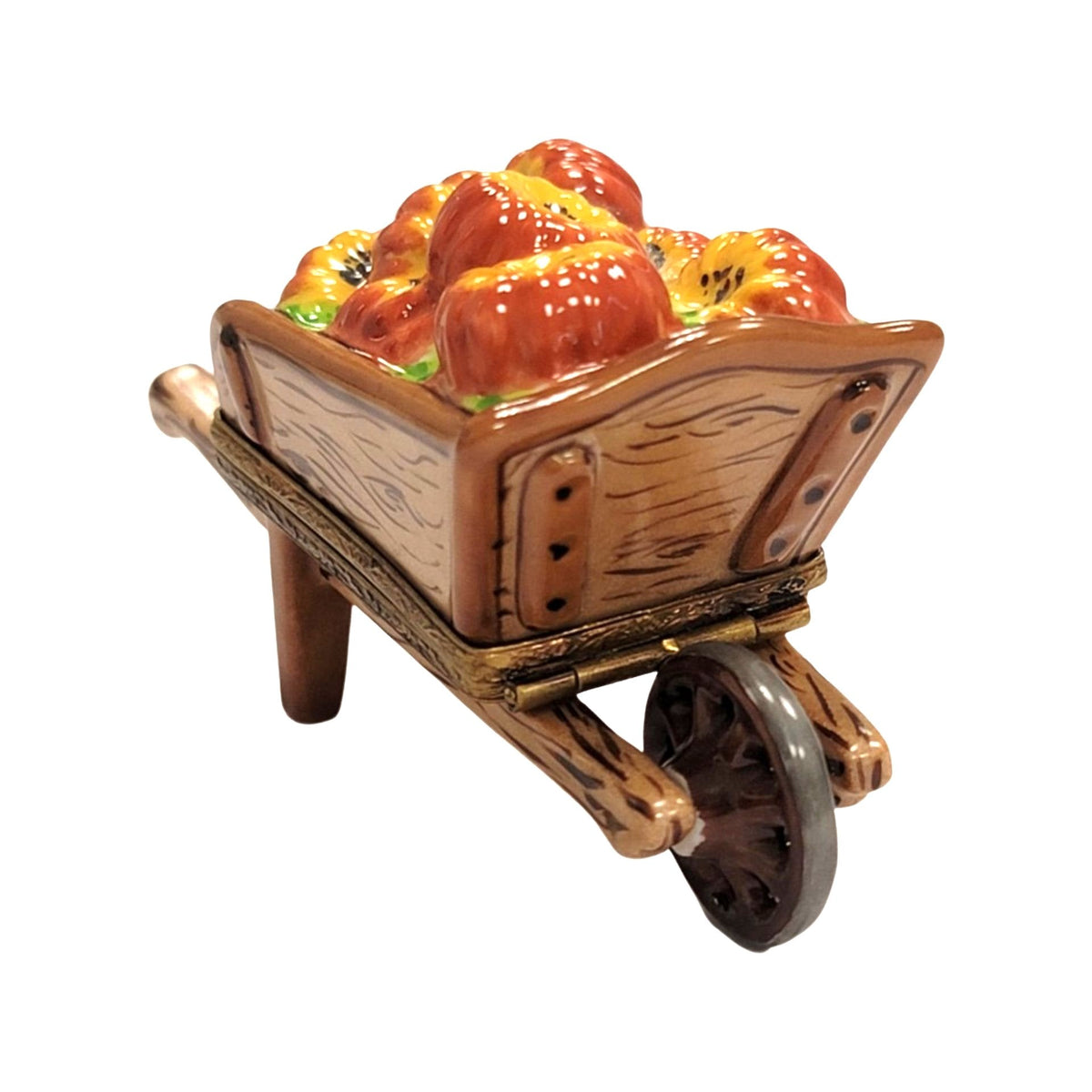 Fall Wheelbarrow with Pumpkins Thanksgiving Limoges box painted by hand in Limoges, France, a gift to treasure