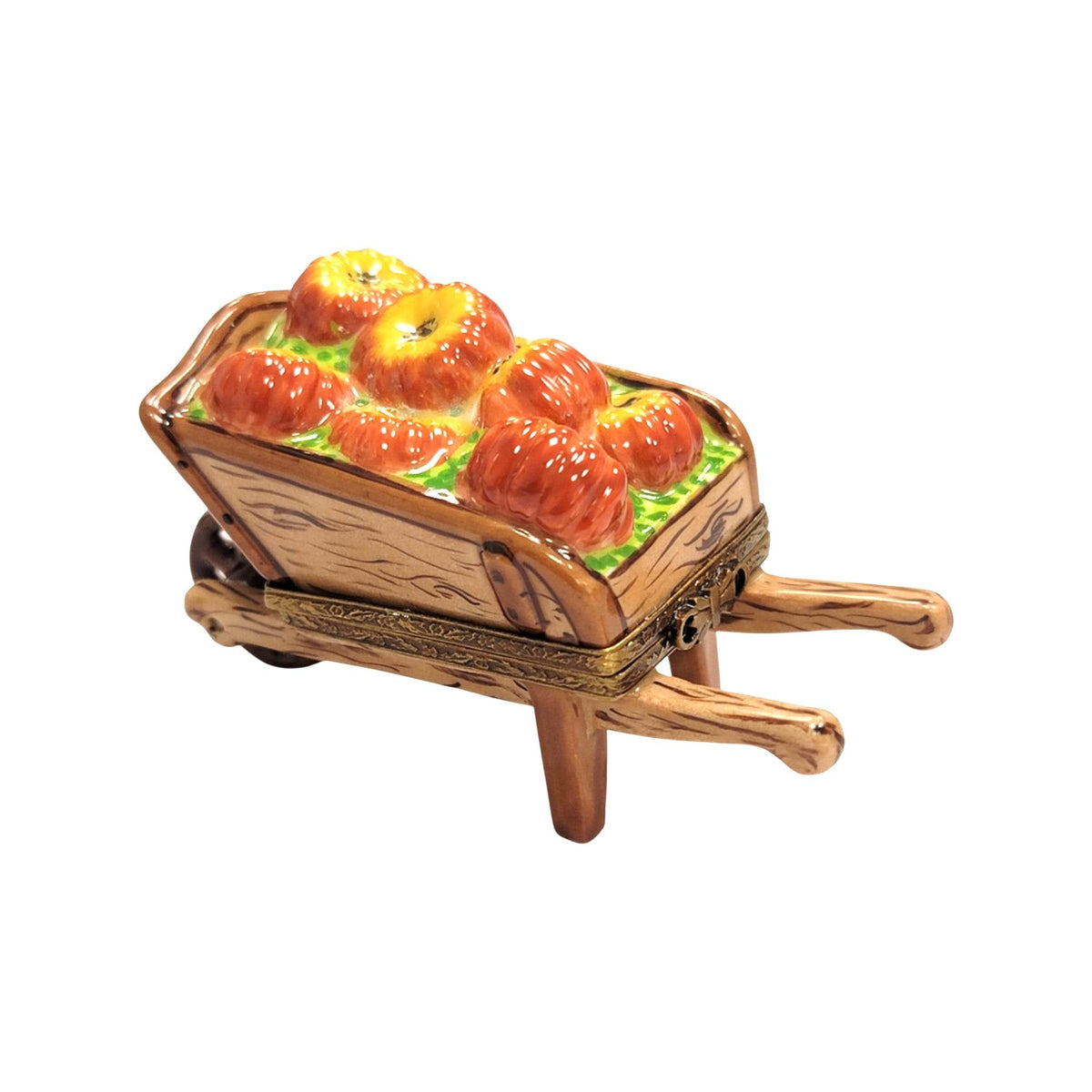 Genuine Fall Wheelbarrow with Pumpkins Thanksgiving Limoges box painted by hand in France, from Limoges Boutique