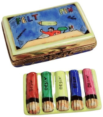 Felt Paint Pens Limoges Box Figurine Gift, a hand-painted Limoges porcelain gift