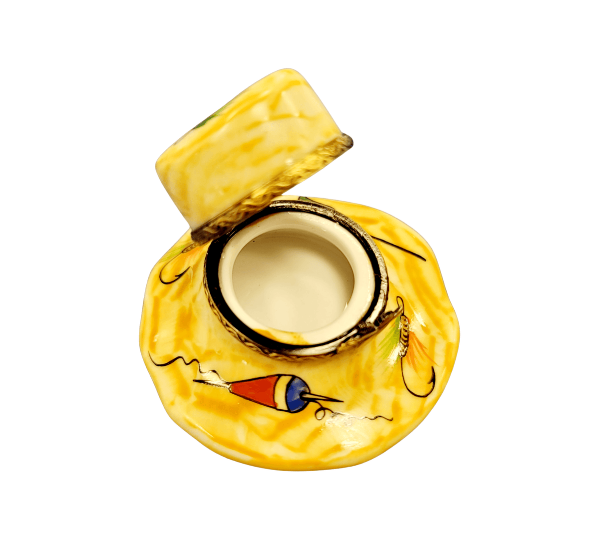 Every brushstroke by hand on the Fisherman Hat Fishing Limoges box from France
