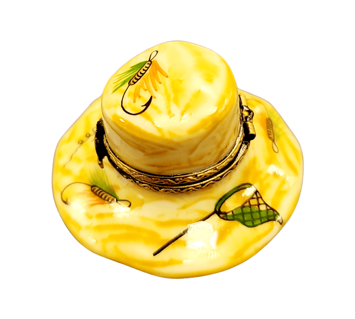 Fine art lovers will admire this Fisherman Hat Fishing Limoges box
