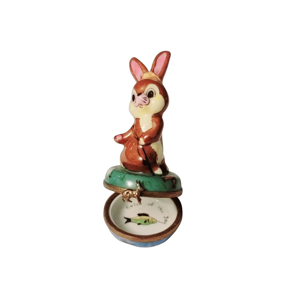 The painter's artistry shows on this Fishing Rabbit Bunny Limoges box