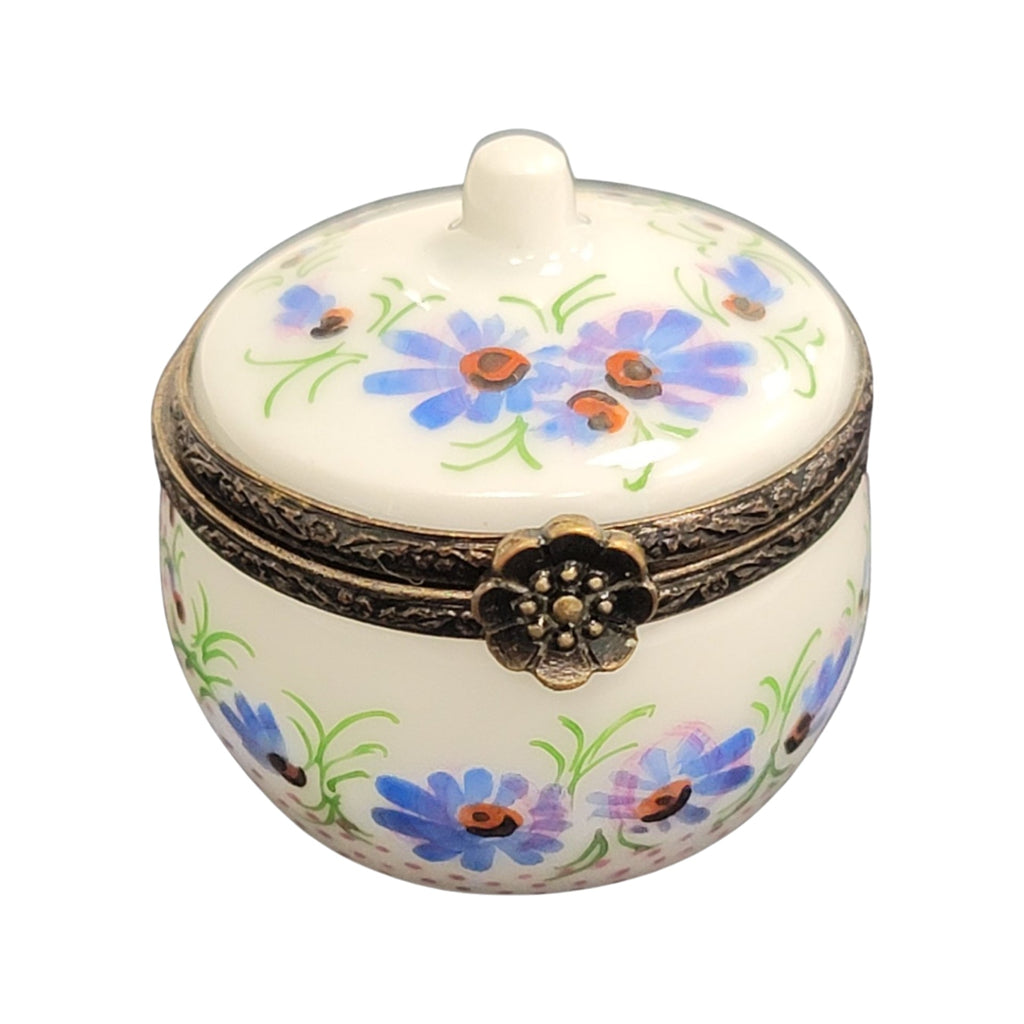 Round Pill Floral Limoges Box for Collectors & Gift, a hand-painted Limoges porcelain gift