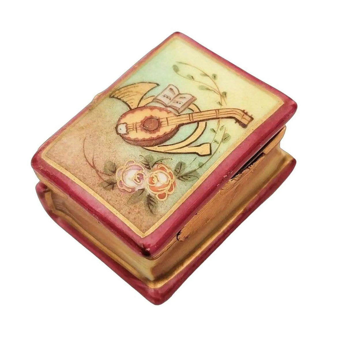 Treasured French collectible: Horn Mandolin Rose music Book Limoges box, painted by hand