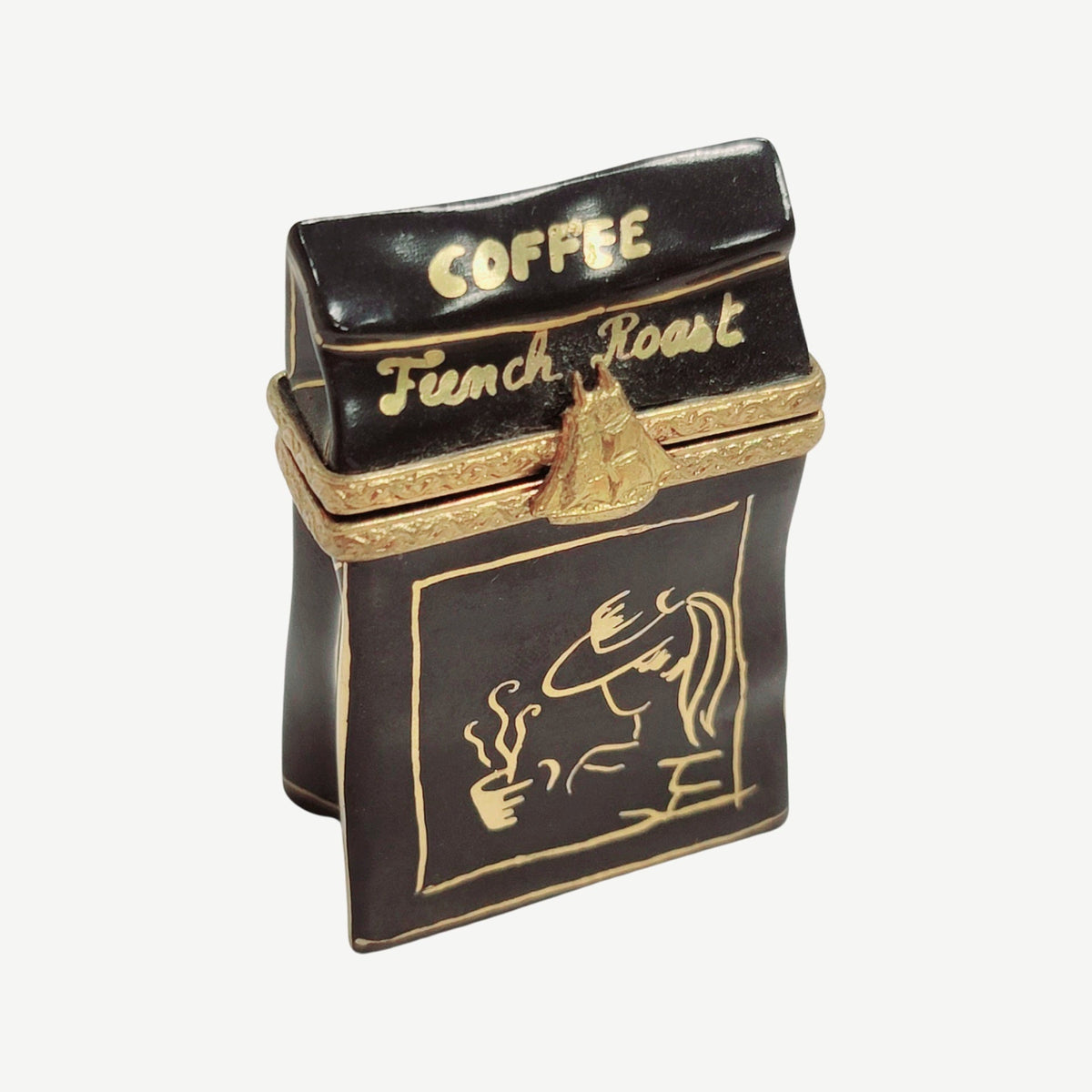 Genuine Roast Coffee Sack and Beans Limoges box painted by hand in France, from Limoges Boutique