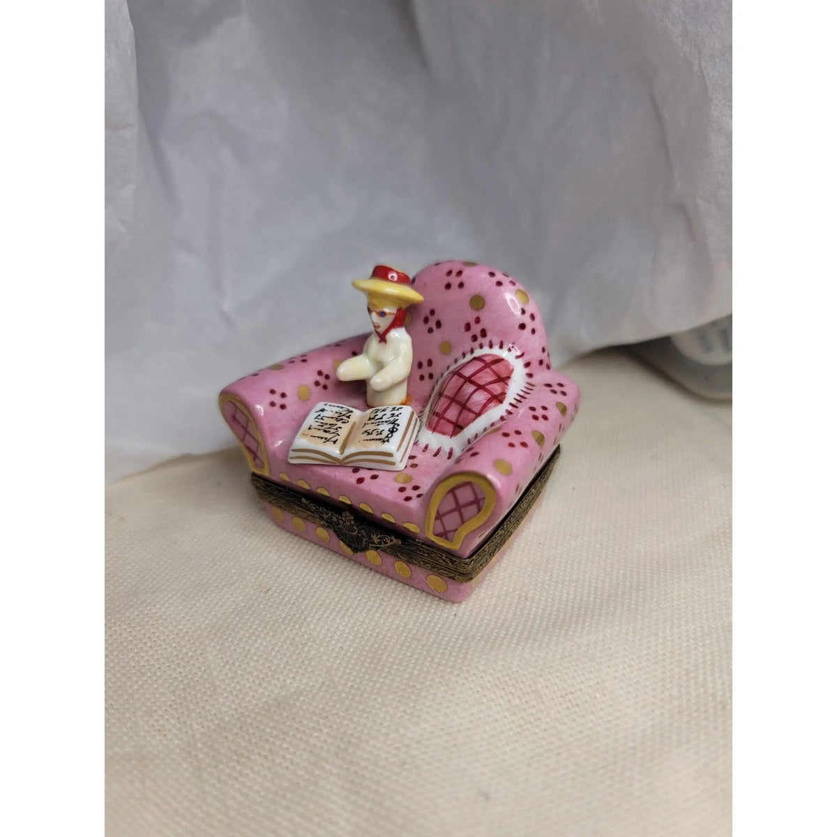 French Woman in Big Pink Chair No. 1 of 750 Limoges Box, view 12