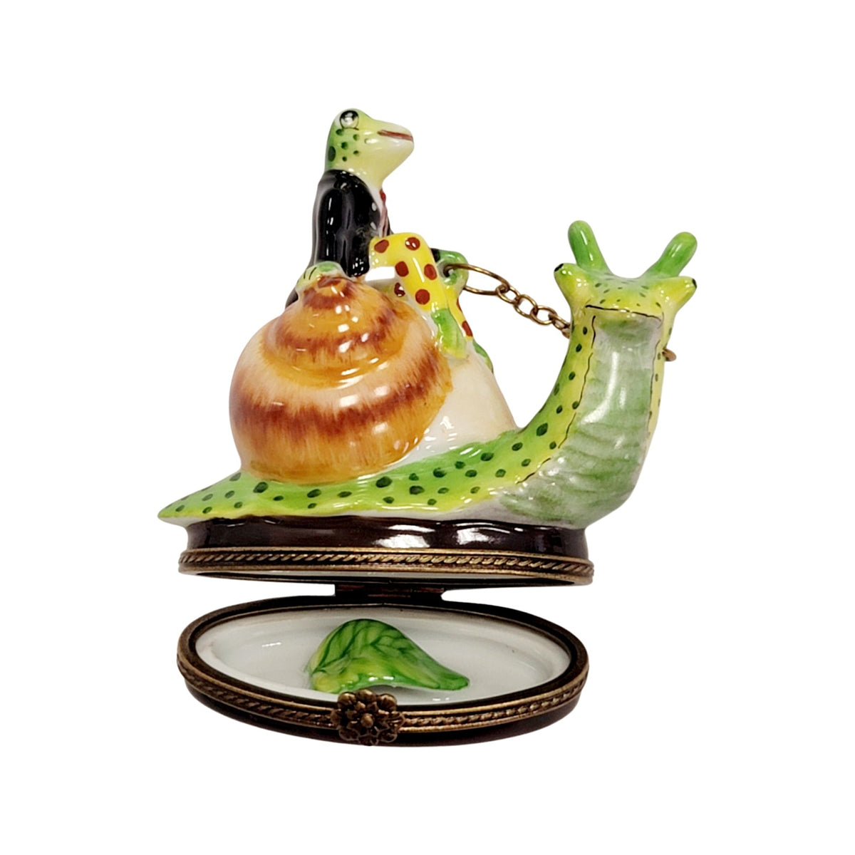 Frog Riding Snail Porcelain Limoges Porcelain Art Object Collectible, view 2