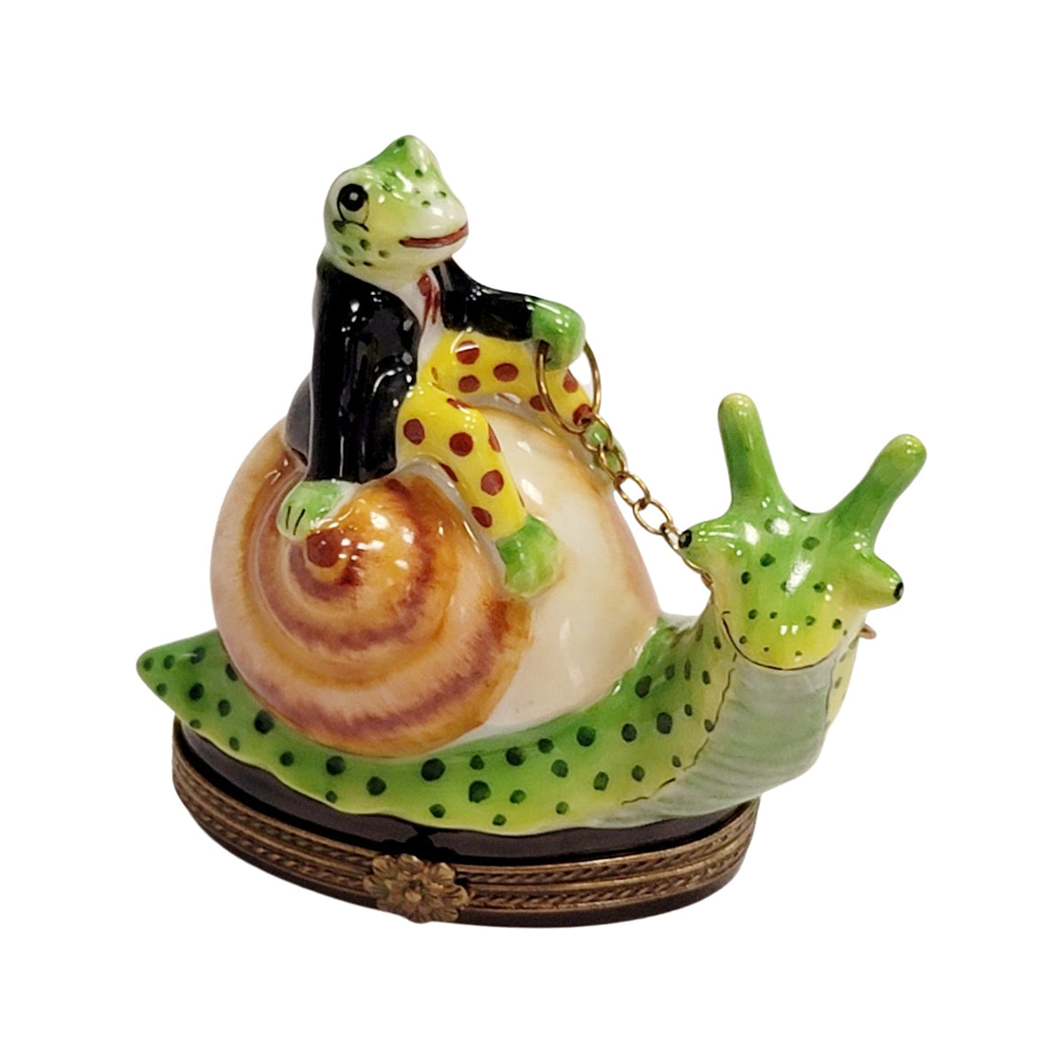 Frog Riding Snail Porcelain Limoges Porcelain Art Object Collectible, a hand-painted Limoges porcelain gift