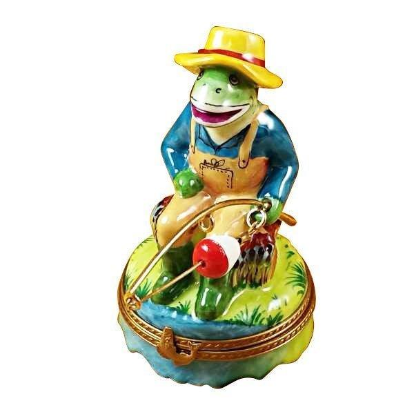 Frog Fishing Limoges Box for Collectors, a hand-painted Limoges porcelain gift