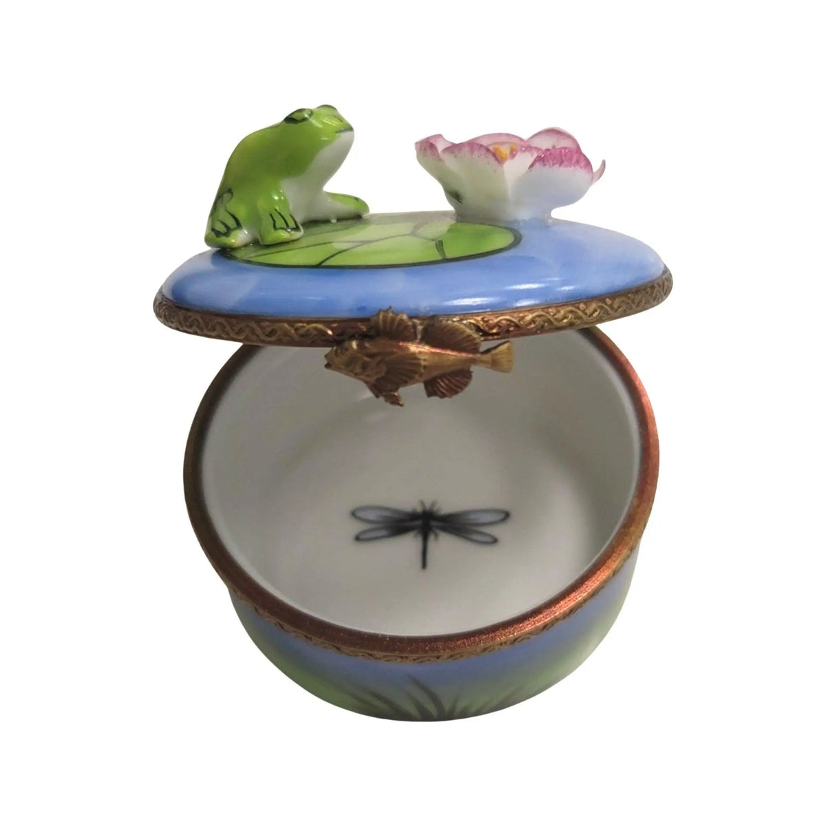 Frog Floating on Water Lillypad Limoges Box Figurine, view 2