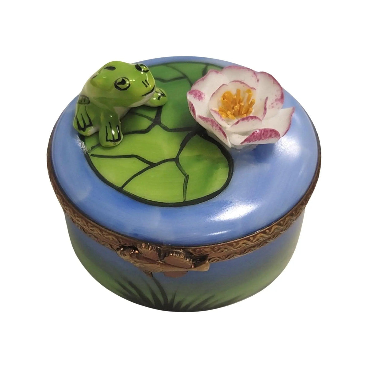 Frog Floating on Water Lillypad Limoges Box Figurine, view 4