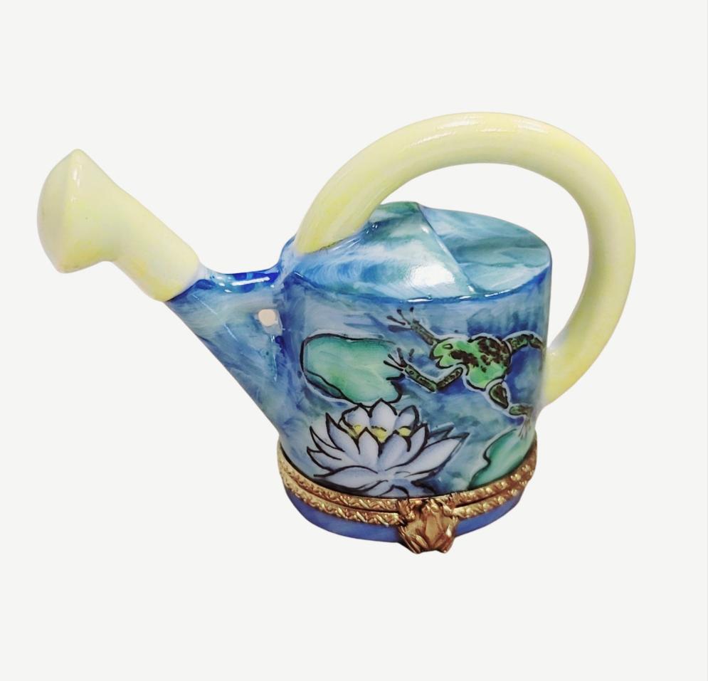 Frog Watering Can Limoges Box for Collectors, a hand-painted Limoges porcelain gift