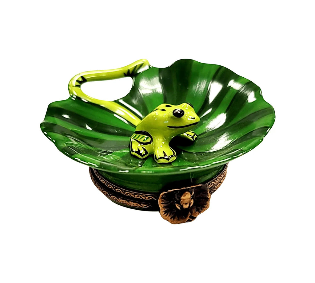 Frog on Lillypad Figurine France, a hand-painted Limoges porcelain gift