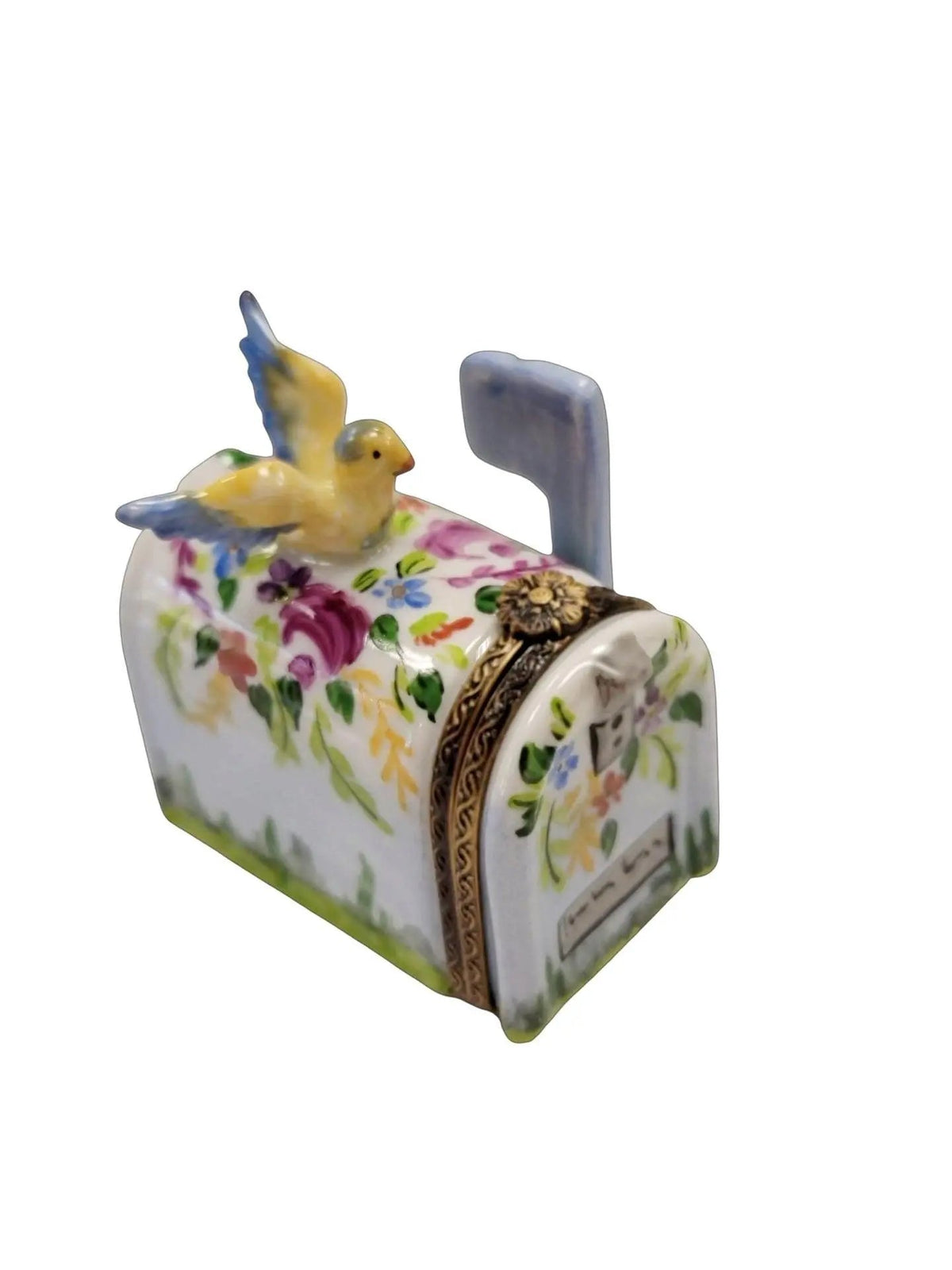 Limoges Boutique presents the Garden Mailbox with Bird, a genuine Limoges box painted by hand in France