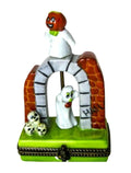 Limoges Boutique presents the Ghost in Doorframe for Halloween, a genuine Limoges box painted by hand in France