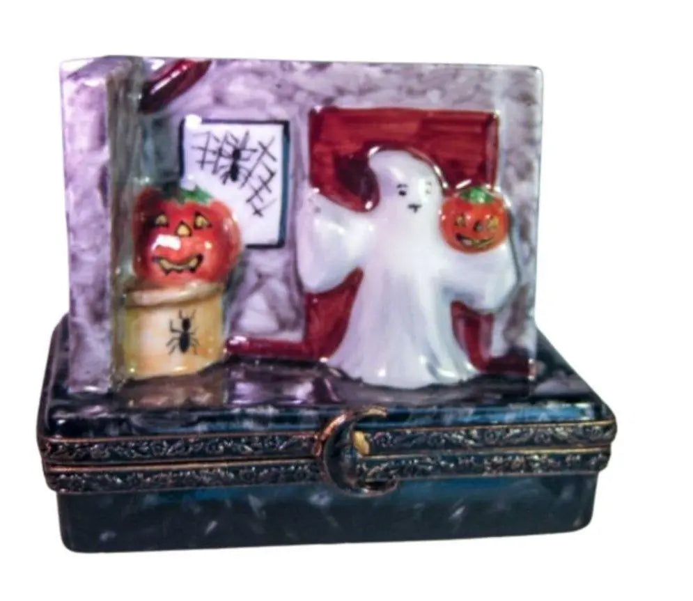 Authentic Ghosts with Pumpkin Halloween Limoges box, hand-painted in France, from Limoges Boutique