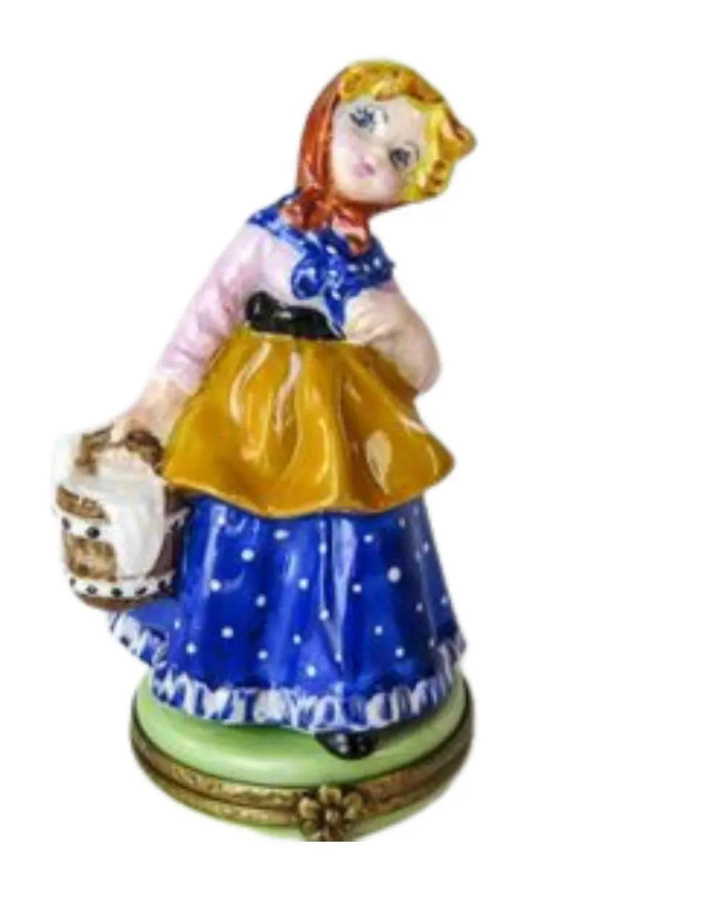 Authentic Girl with Milk Bucket Limoges box, hand-painted in France, from Limoges Boutique
