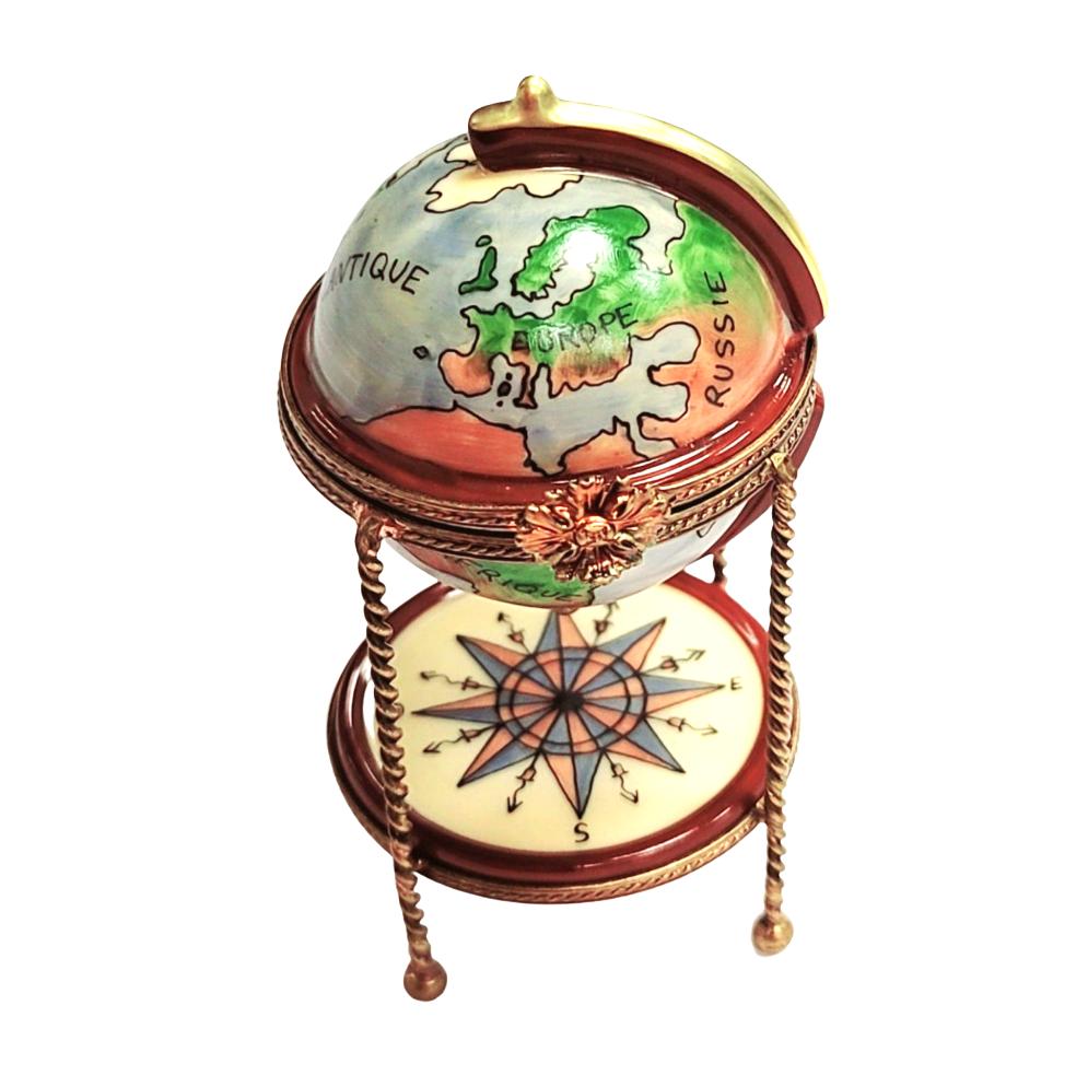 Globe Bar w Wine Glasses Limoges Box Figurine for Wine Lovers, a hand-painted Limoges porcelain gift