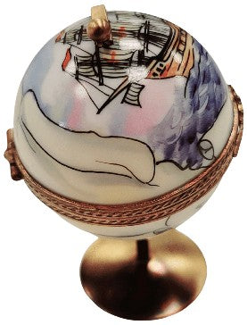 Globe with Ship Limoges box painted by hand in Limoges, France, a gift to treasure