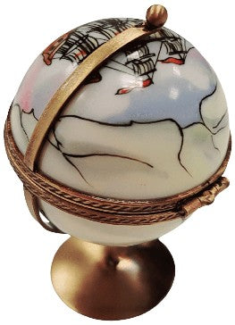 Collectible Globe with Ship Limoges box with artisan brushwork