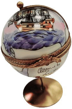 Globe with Ship Limoges Box for Travel Enthusiasts, view 6