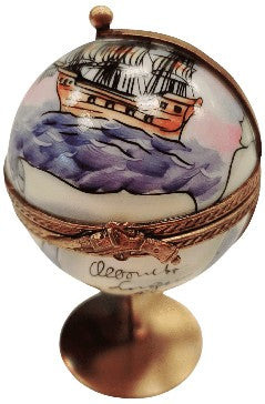 Globe with Ship Limoges Box for Travel Enthusiasts, view 7