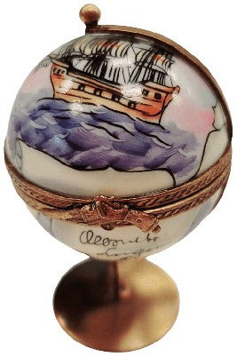 Genuine Globe with Ship Limoges box painted by hand in France, from Limoges Boutique
