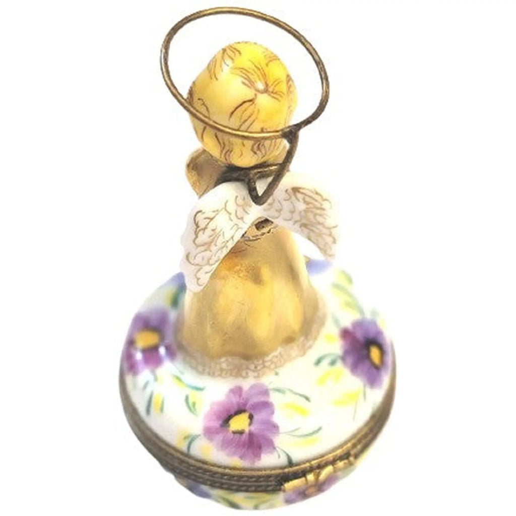 Gold Angel Praying on Flowers Limoges Box Figurine, view 2