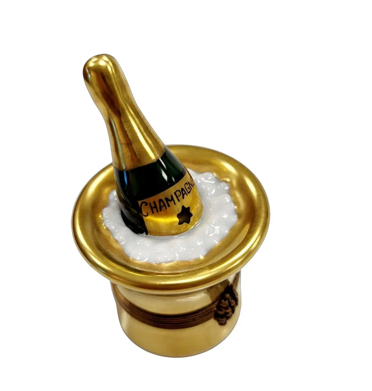 Artisan-painted Gold Champagne On Ice Luxury Limoges box from France, a cherished collectible
