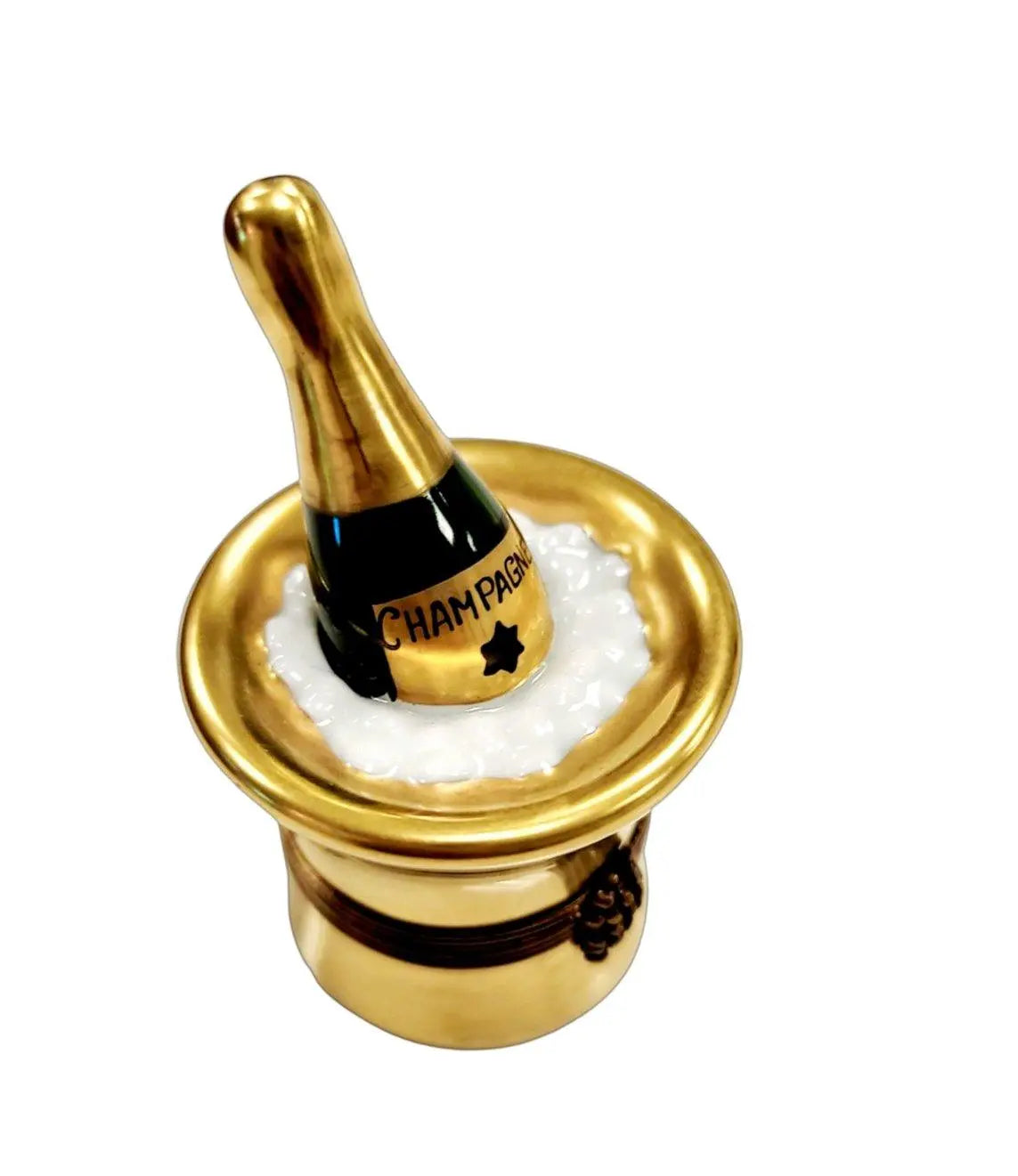 Treasured French collectible: Gold Champagne On Ice Luxury Limoges box, painted by hand