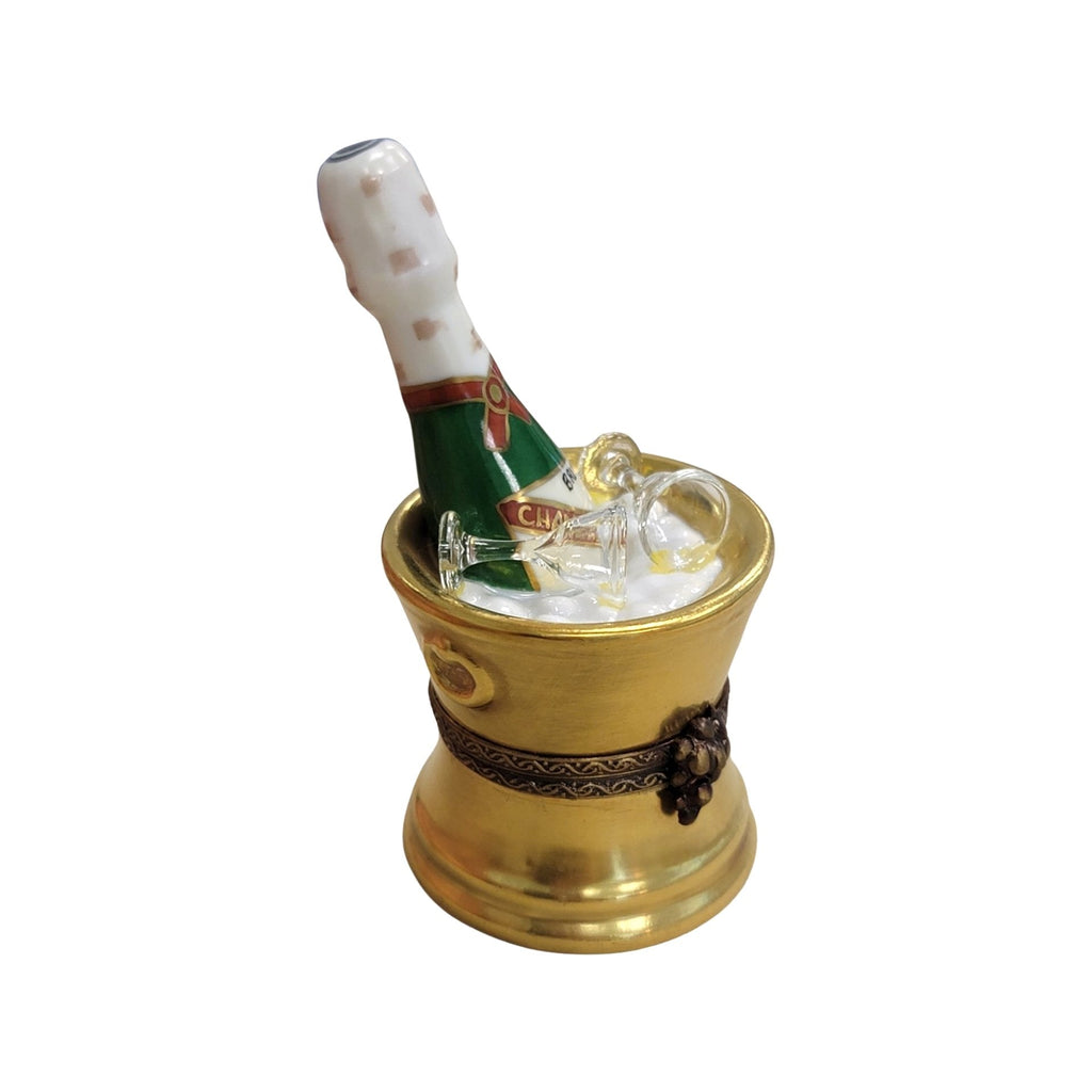 Gold Champagne Bucket w Glasses Limoges Box Figurine, view 3