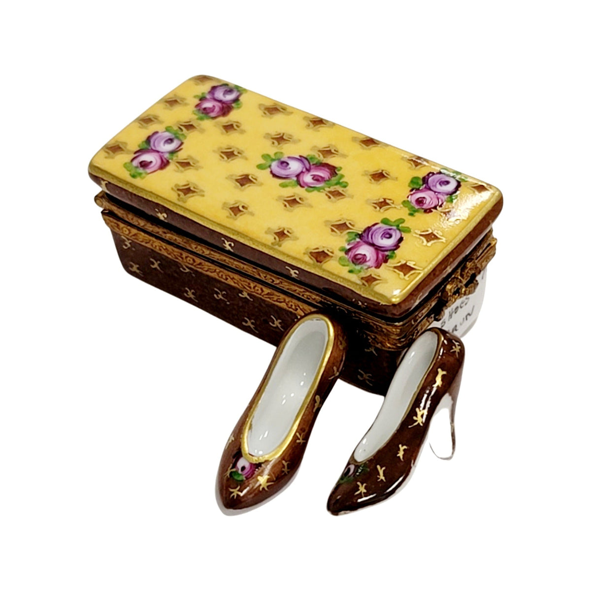 Shoes in Gold Roses Figurine Box, a hand-painted Limoges porcelain gift